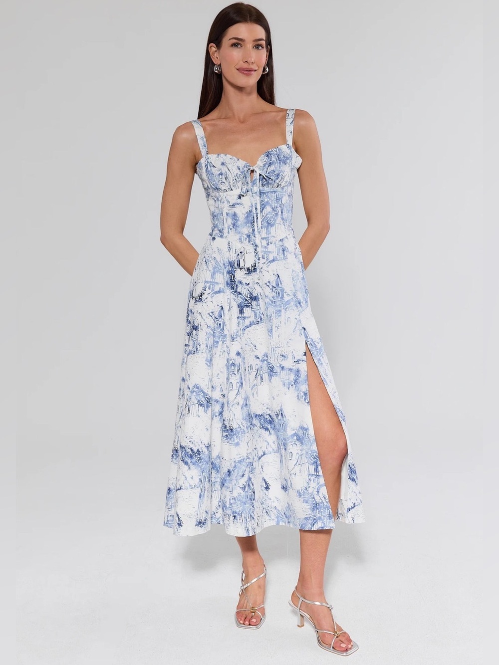 NWT Avara Florence Blue Printed Midi Dress